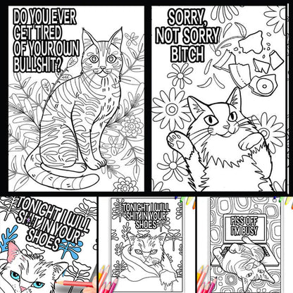 🔥Hot Sale🔥Funny Kitty Memes Coloring Book For Adult Relaxation